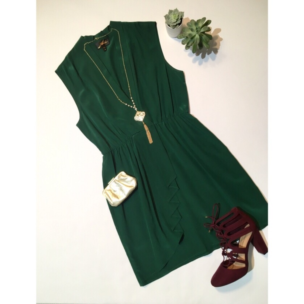 AKIKO Hunter Green Silk Cocktail Dress